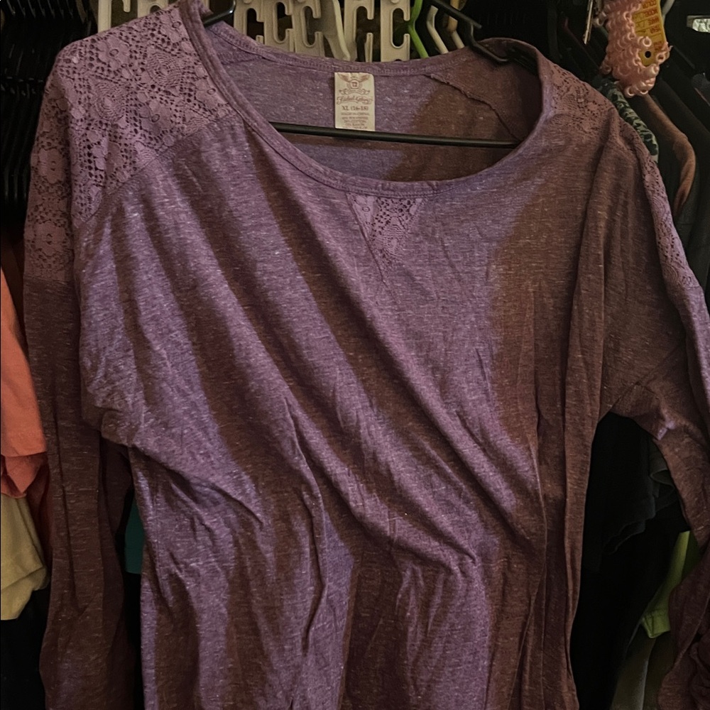 Sparkle & Fade Women's Purple Lace Long Sleeve Top